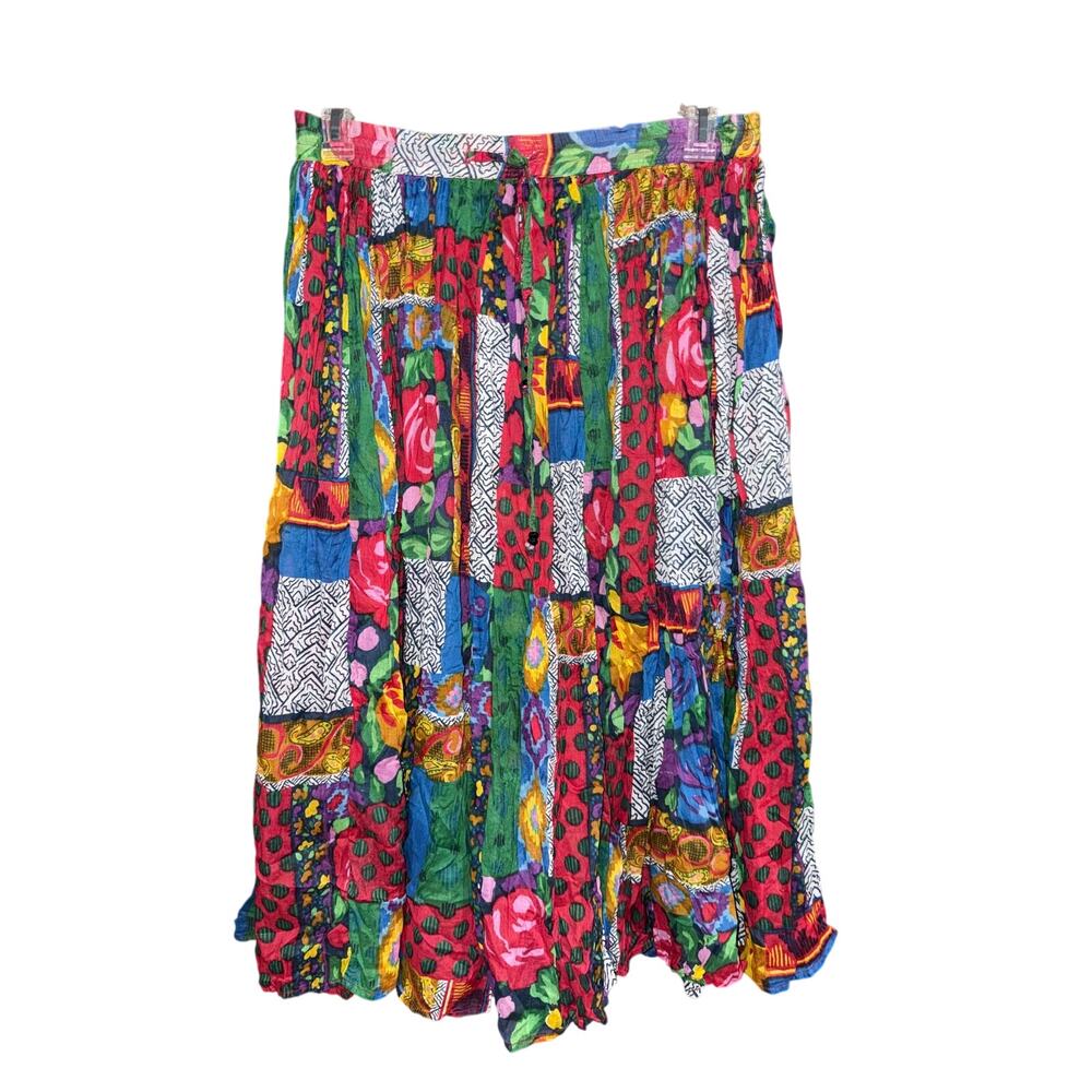 Vintage Bohemian Patchwork Midi Skirt in Multicolor